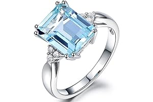 Creative 925 Sterling Silver 18K Blue Zirconia Diamond and Sapphire Rectangular Ring