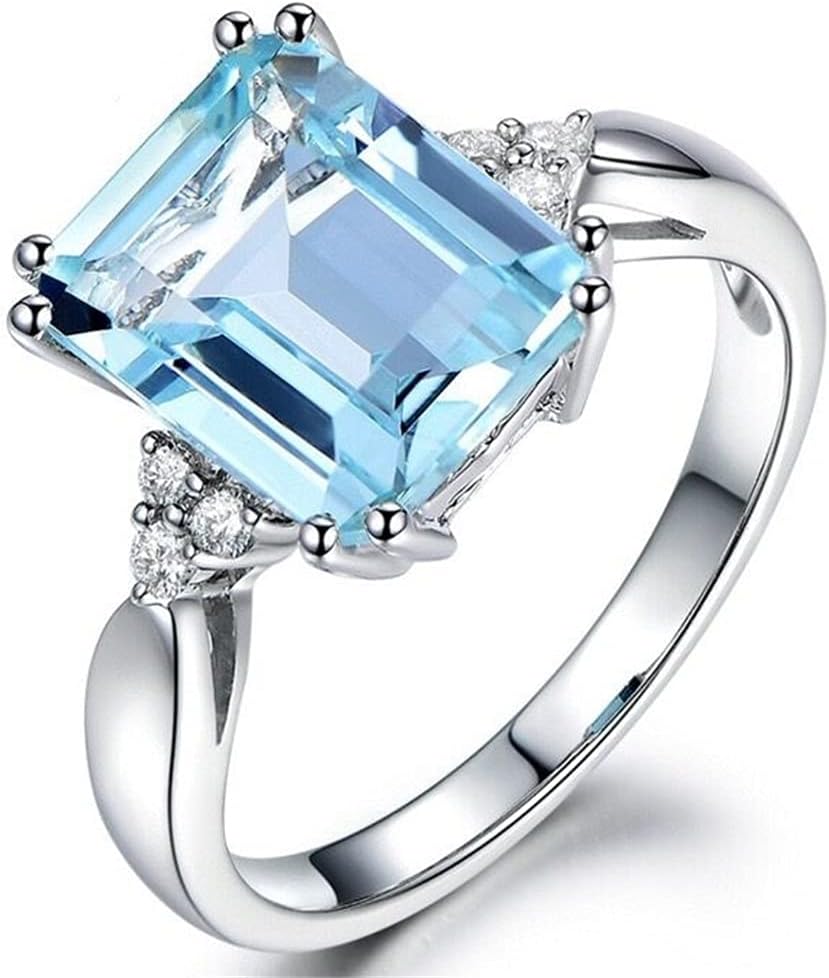 Creative 925 Sterling Silver Womens Rectangle Sapphire Ring Shiny 18K Square Blue Gemstone Ring CZ Zirconia Diamond Topaz Ring Eternity Engagement Wedding Band Promise Cocktail Ring ST.331