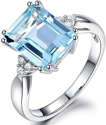 Creative 925 Sterling Silver Womens Rectangle Sapphire Ring Shiny 18K Square Blue Gemstone Ring CZ Zirconia Diamond Topaz Ring Eternity Engagement Wedding Band Promise Cocktail Ring ST.331