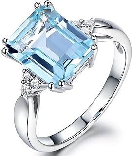 Creative 925 Sterling Silver Womens Rectangle Sapphire Ring Shiny 18K Square Blue Gemstone Ring CZ Zirconia Diamond Topaz Ring Eternity Engagement Wedding Band Promise Cocktail Ring ST.331