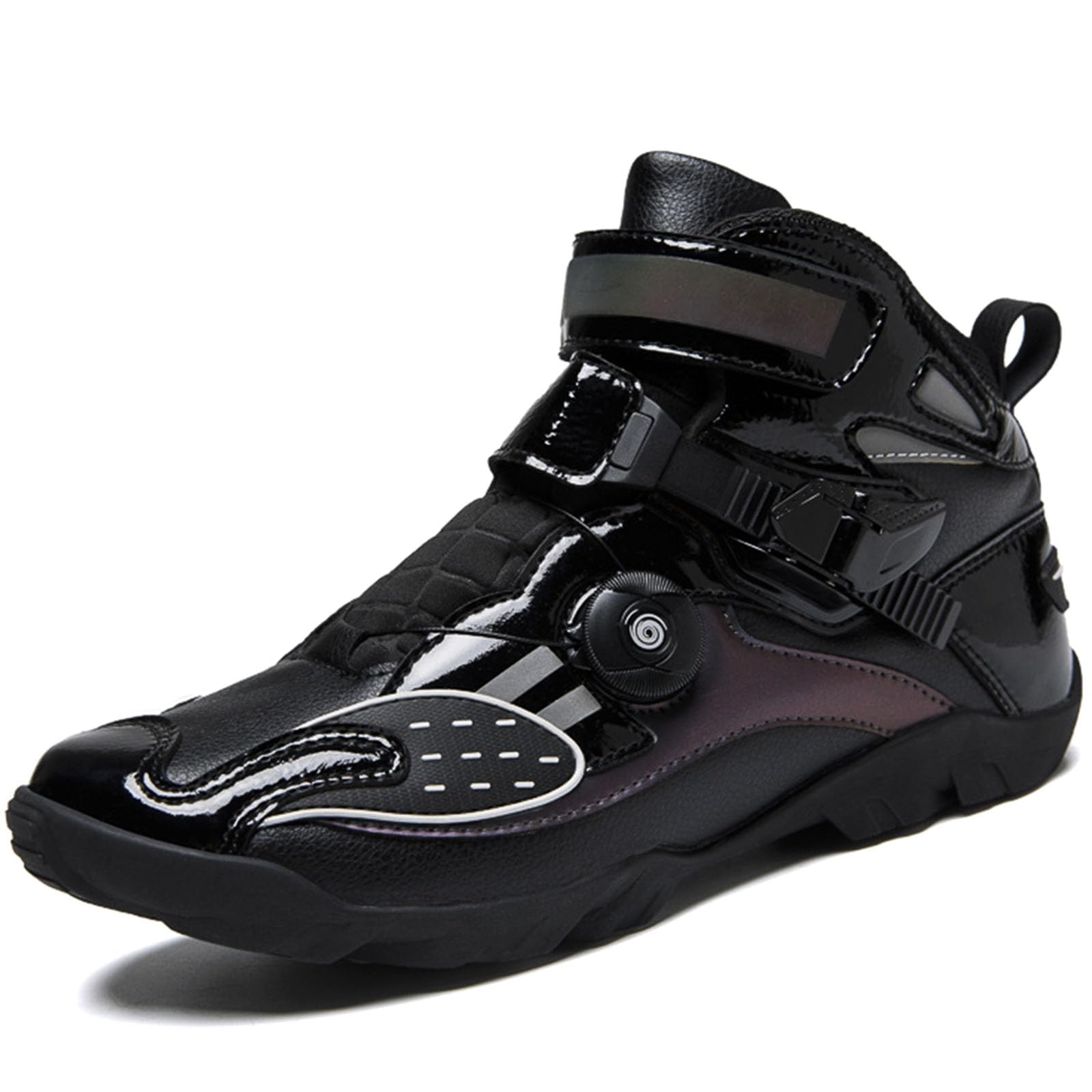 Bota de Motocicleta Hombres, Cuero Impermeable con Ajuste de Engranaje Suela de Goma, Antideslizante Transpirable