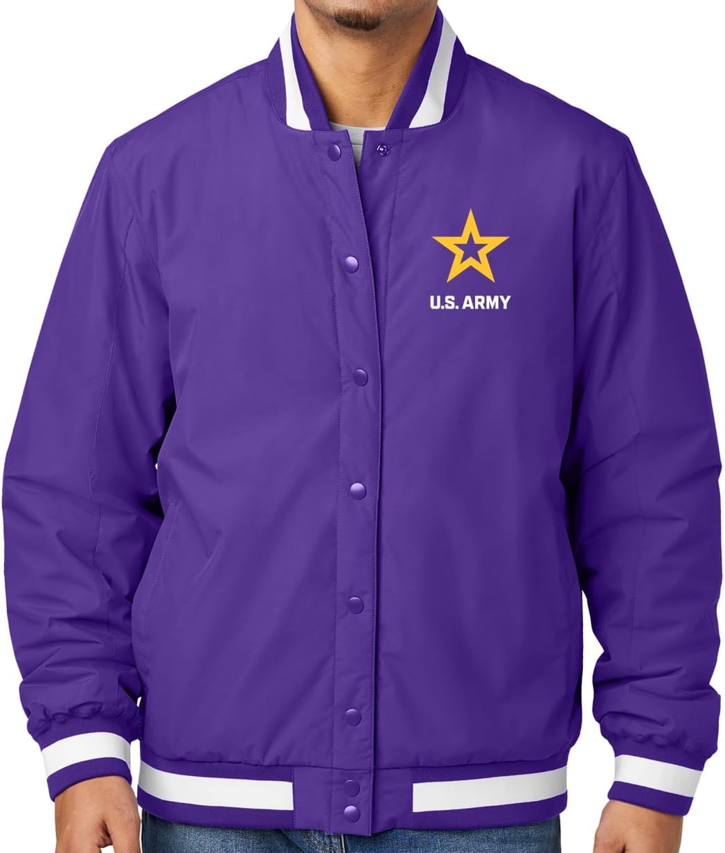 Buy Cool Shirts Men's Retro-Style White Army Logo Crest Water Resistant Varsity Jacket