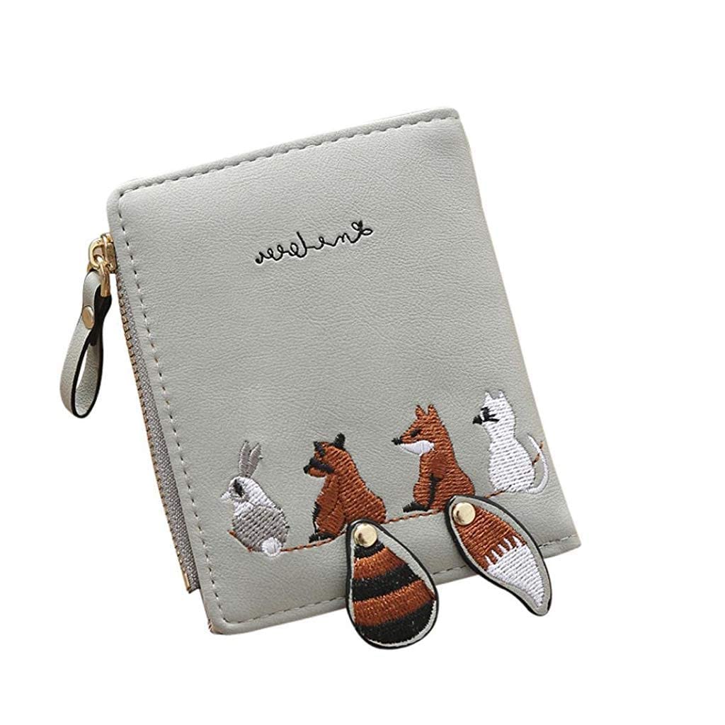 Grey Small Wallets for Women,Cute Mini Animals Embroidery,Short Wallet Card Holder Billfold Purse Wallet Gift for Girls-image-39