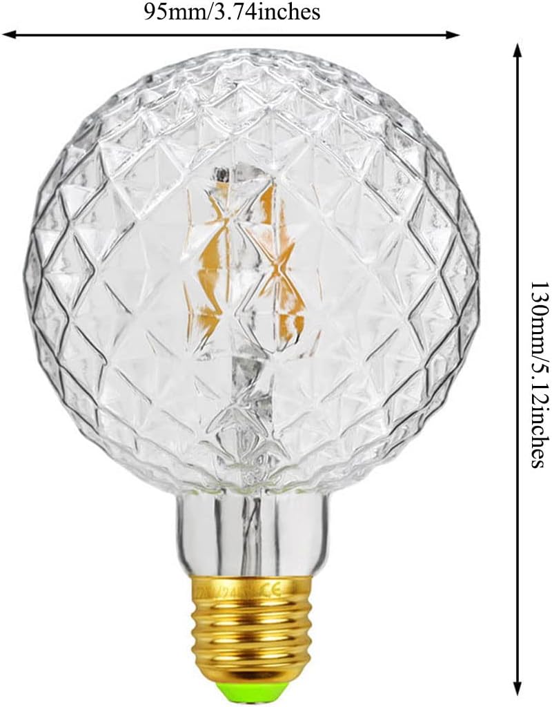 G95 Decorative Light Bulbs 4W E26 LED Filaments Light Bulbs 40W Equivalent E26 Base Clear Glass, Warm White 2700K, AC110V, G95 Inner Pineapple Vintage LED Edison Light Bulb, Pack of 2