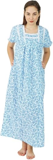 Omney - Fashion Women Pure Cotton Colourfull Design Blend Nighty Printed Lace Nighttwear Night Dress Sleepwear Maxi Nightg...
