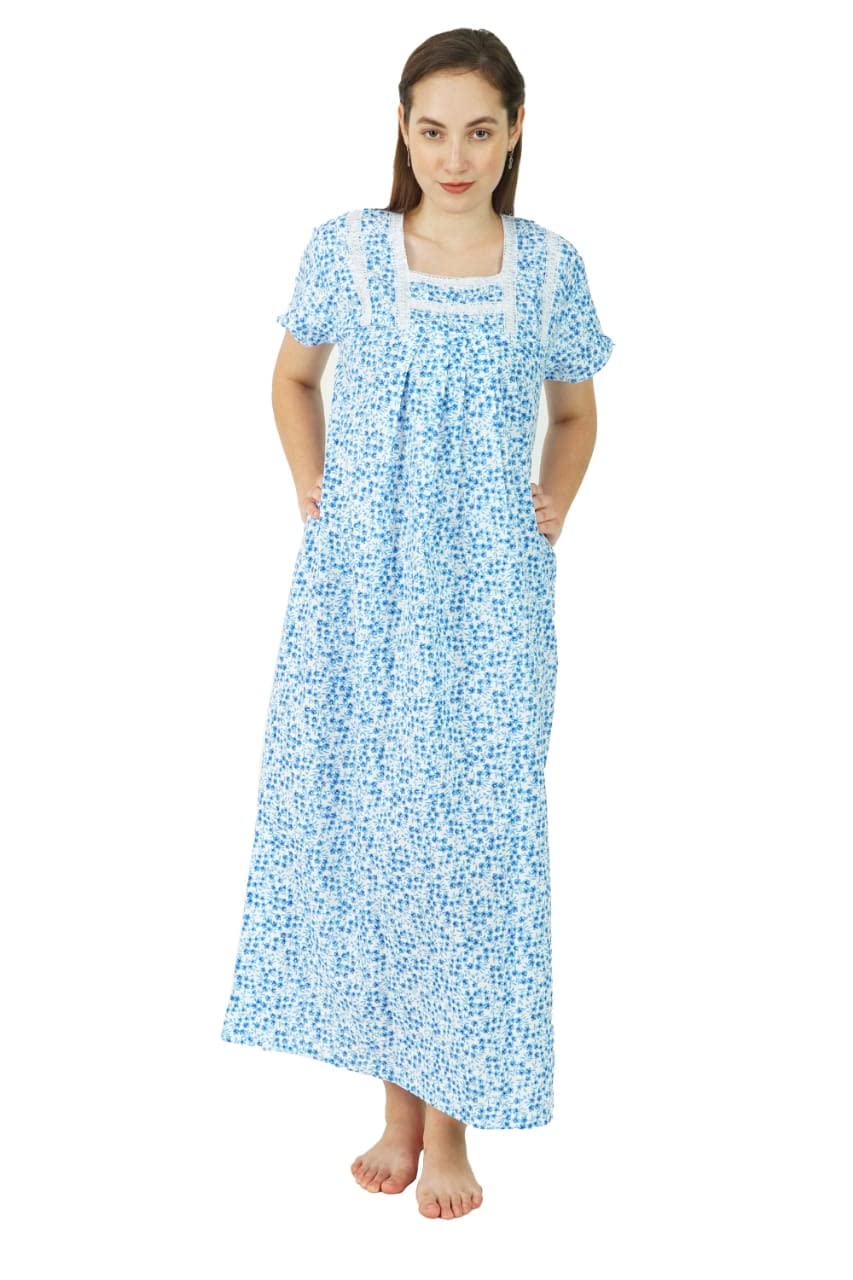 Omney - Fashion Women Pure Cotton Colourfull Design Blend Nighty Printed Lace Nighttwear Night Dress Sleepwear Maxi Nightg... - Review, Price and Buying Guide