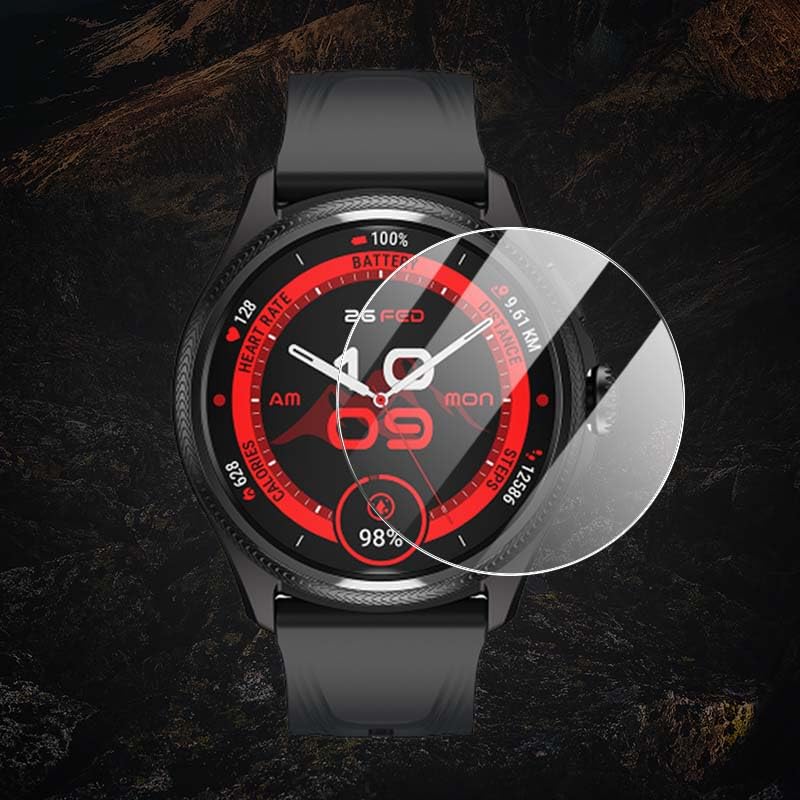 HANPINYOU (3Pack) Screen Protector Compatible For TicWatch Pro 5 Enduro SmartWatch Clear/Anti Purple Light 2.5D Slim 9H Tempered Glass Film -Not Full Cover (Purple Light Glass,TicWatch Pro 5 Enduro)