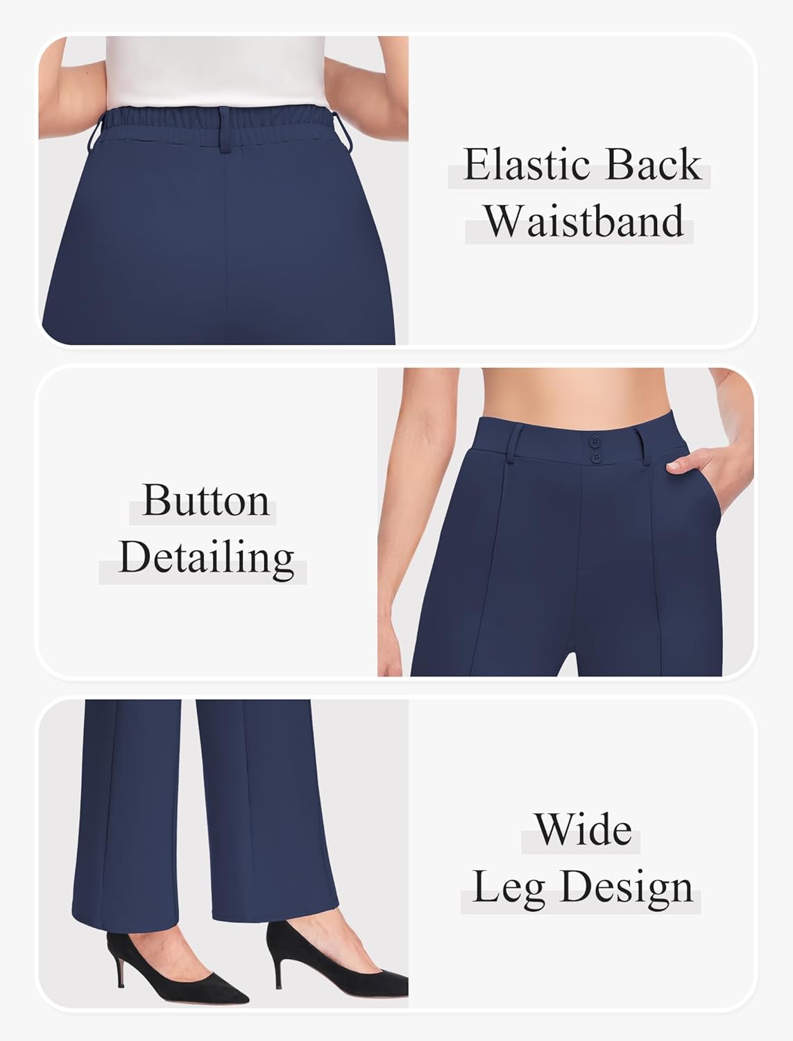 Womens Dress Work Pants Business Casual Office Pull on Trousers High Waist Wide Leg Stretchy Slacks with Pockets - Image 3