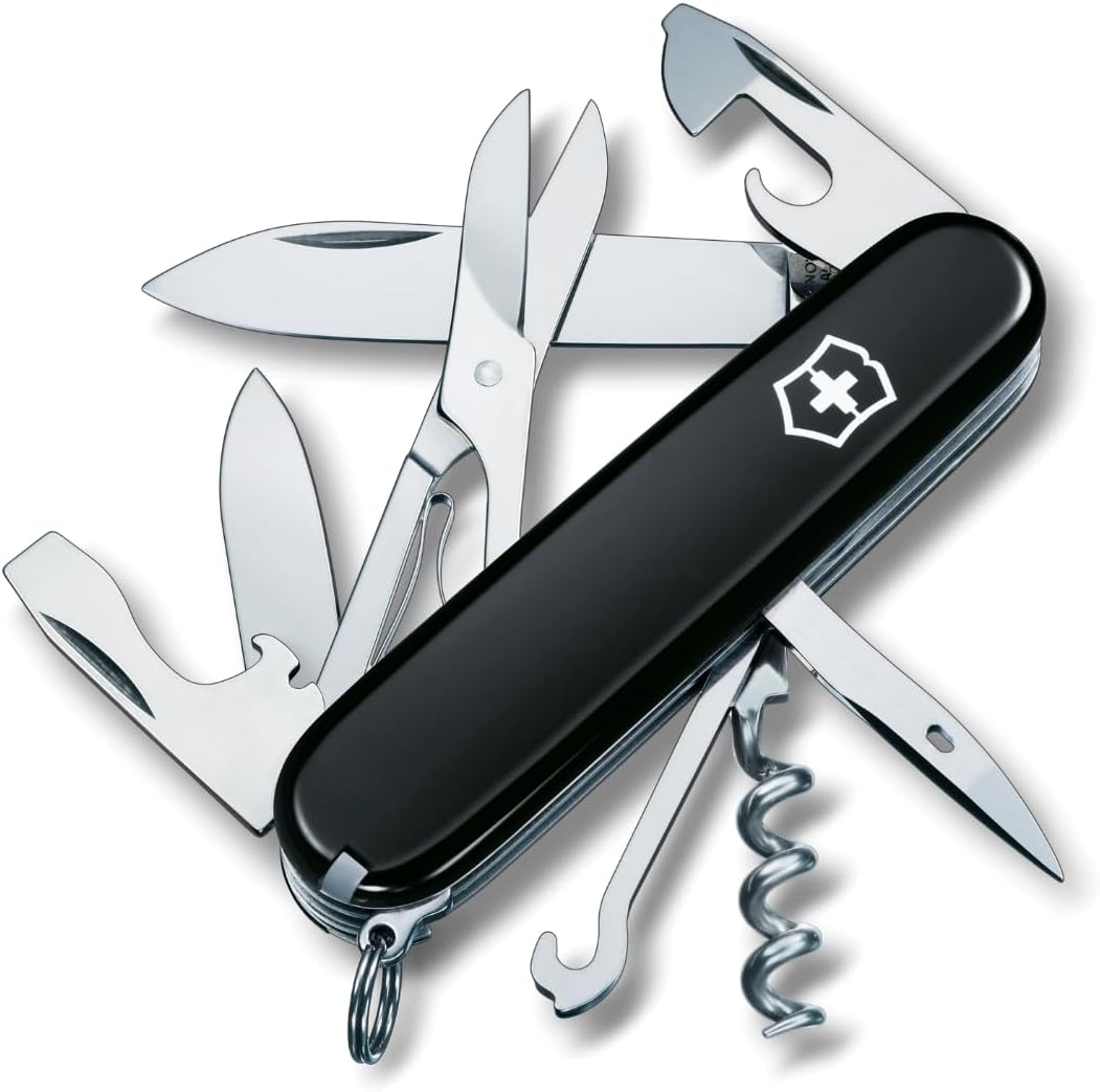 Climber Swiss Army Knife, Medium, Multi Tool, 14 Functions, Blade, Bottle Opener, Black