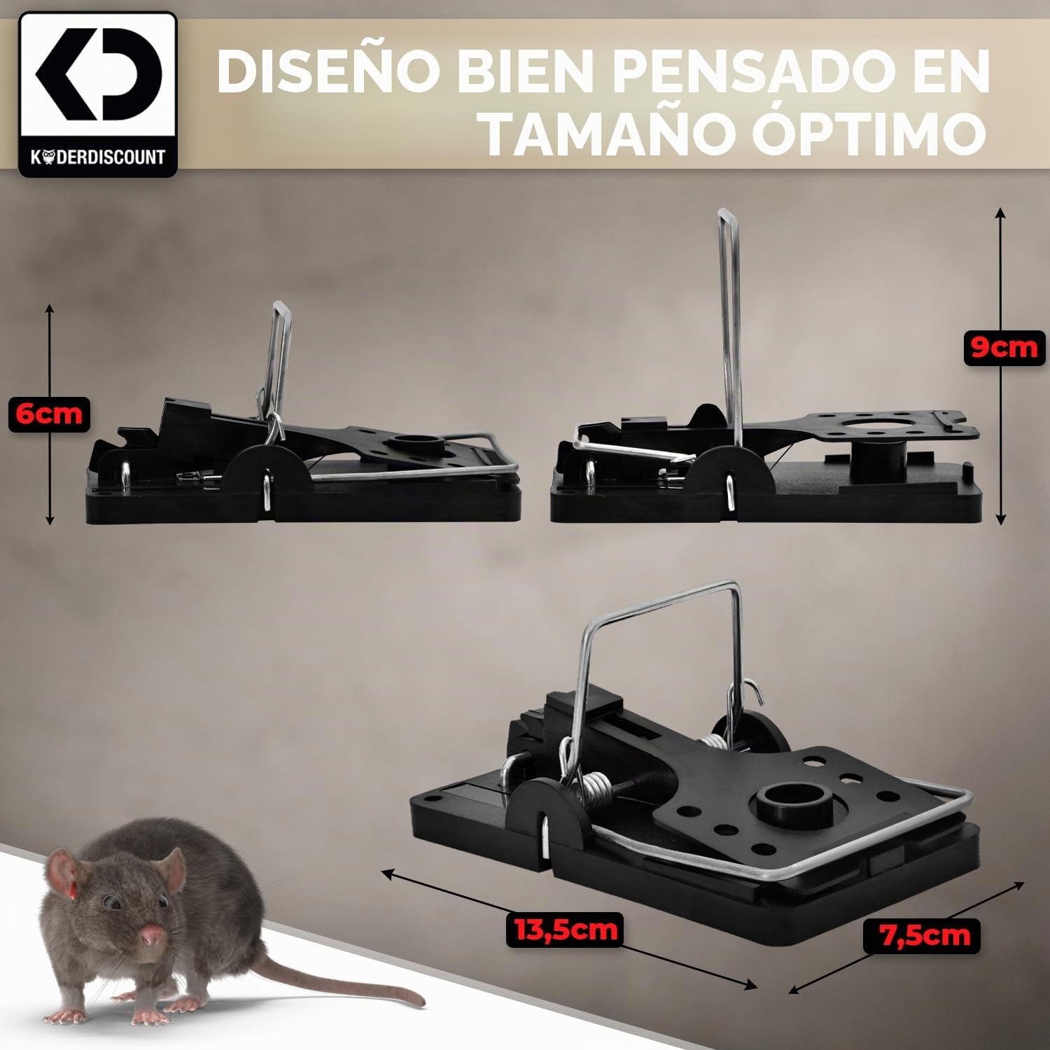 Trampa para Ratas Profesional (Pack de 3) – Trampas mecánicas potentes y reutilizables, sin veneno – Trampa higiénica para ratas para interior y exterior