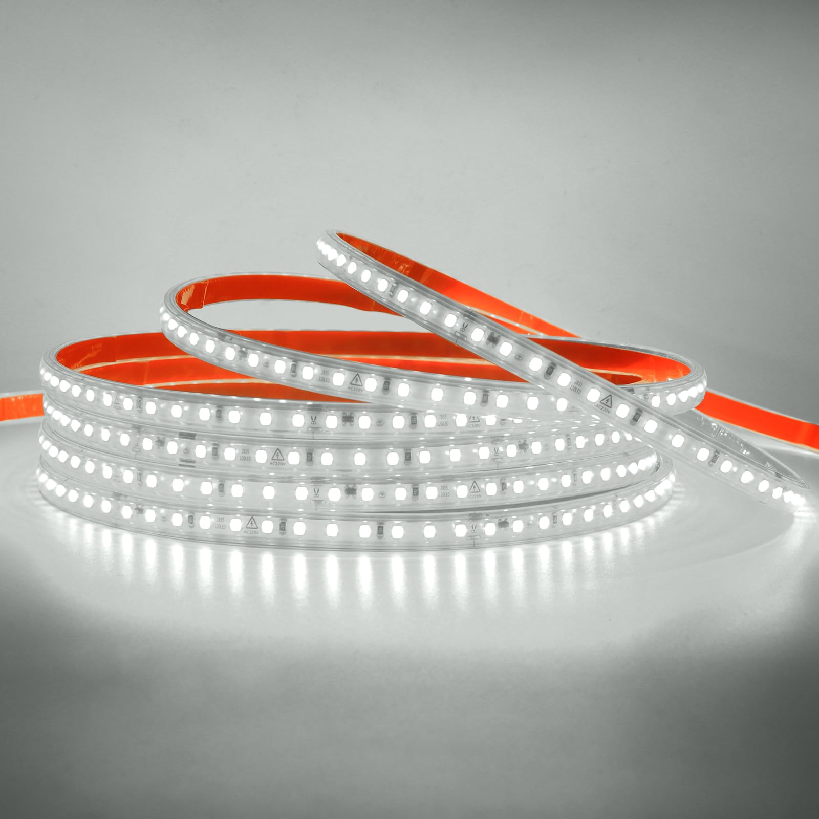 KAFULA 120LEDs/m LED Light Strip self-Adhesive, 220-240V Waterproof Flexible LED Rope Light CRI85+ 25M White Light 6000K SMD2835 Bedroom Cabinet Kitchen Decoration LED Fairy Light