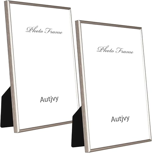 Vista 110 de Marco de fotos de 4 x 6 pulgadas, color dorado mate, moderno, simple, delgado, de aluminio, con vidrio real HD, pantalla para collage de mesa