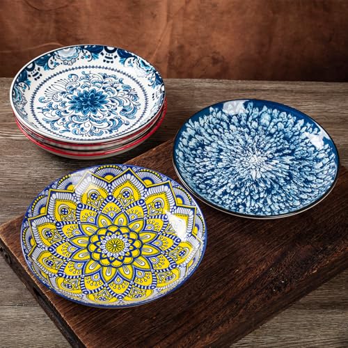 ZPPLD 9inch Dinner Plates,Ceramic Dinner Plates, Deep Plates Set for 6 People,Plate Set, Tableware for Dishwasher and Microwave, Pasta,Breakfast Plate, Classic Bohemian Style - Image 3