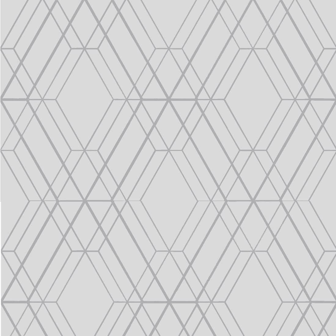 Metro Diamond Geometric Metallic Contemporary Modern Wallpaper Lounges Bedroom Livingroom - Grey and Silver - WOW001 World of Wallpaper