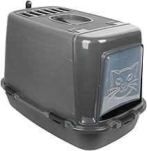 Cat Hooded Litter Tray - Covered Cat Litter Box with Flap Door, Carbon Filter, and Easy Cleaning - Hygienic and Portable Enclosed Pet Toilet. (Black & Anthracite)