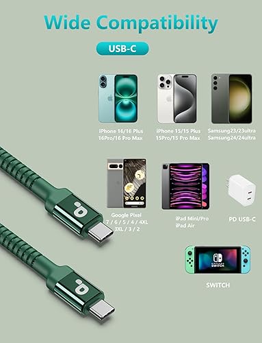 Miniatura 59 de Cable USBC de 10 pies, paquete de 2 cables largos USBC de carga rápida, cable trenzado de nailon USB C a USB C cargador de iPhone compatible con