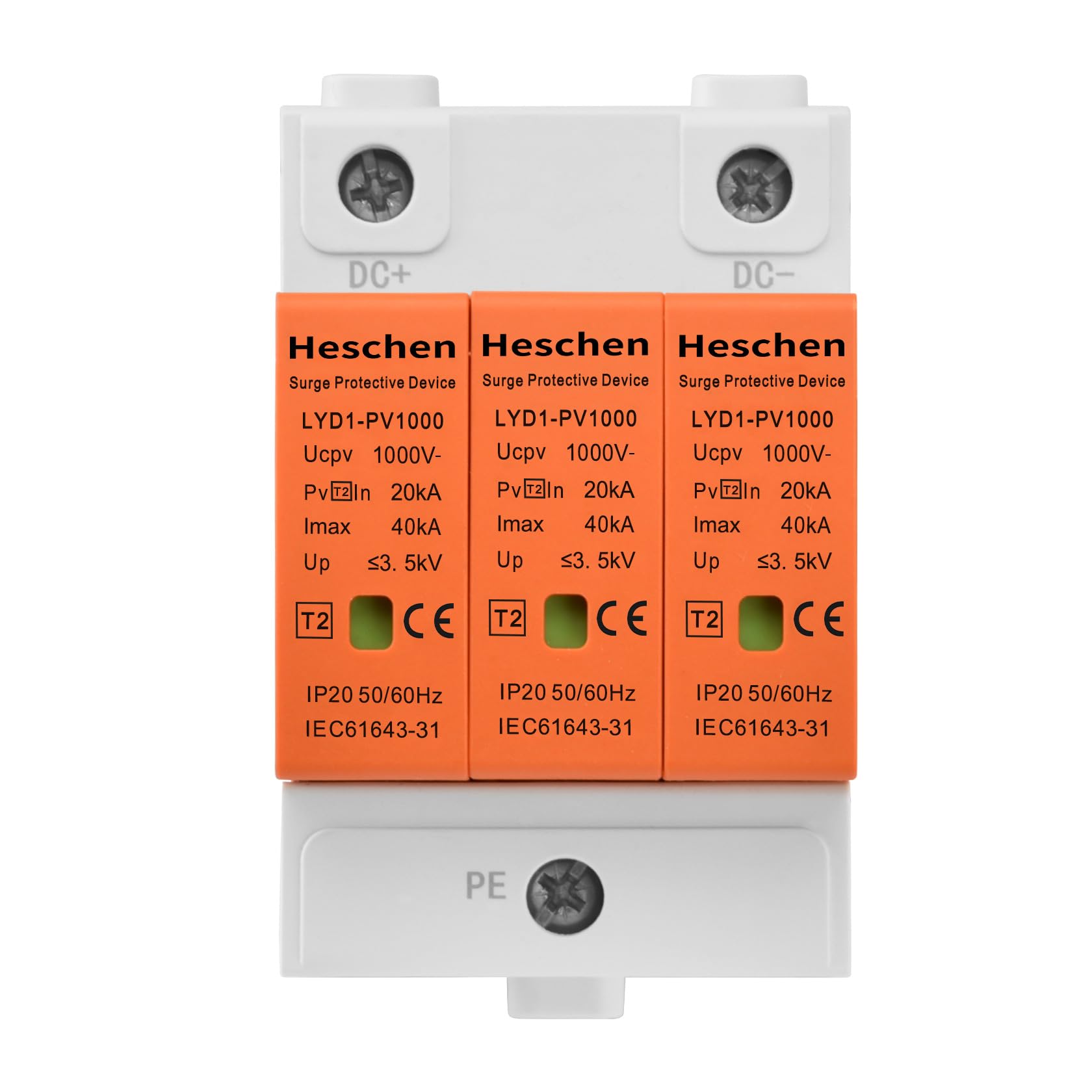Heschen LYD1-PV1000 Dispositivo di protezione contro le sovratensioni PV 3P 1000VDC 20KA guida DIN 35mm