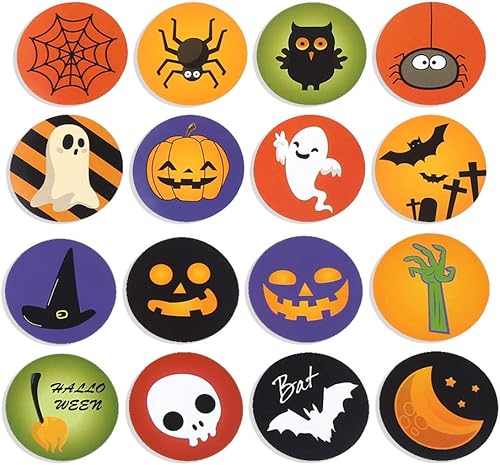 Rollo de 720 calcomanías de Halloween, calcomanías redondas adhesivas de murciélagos de calabaza, arañas, brujas, calcomanías para decoración de