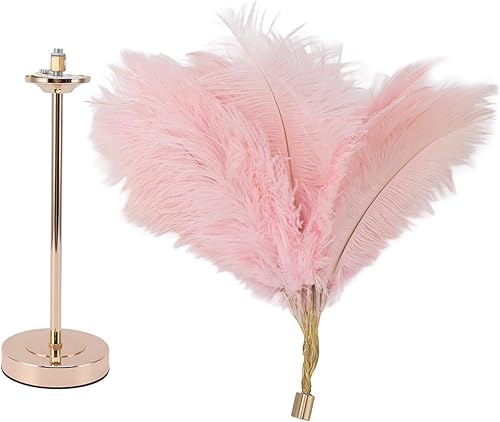 Miniatura 2 de ViaGasaFamido Lámpara de mesa de plumas, lámpara de mesita de noche, lámpara de escritorio LED con pantalla de plumas artificiales para dormitorio,