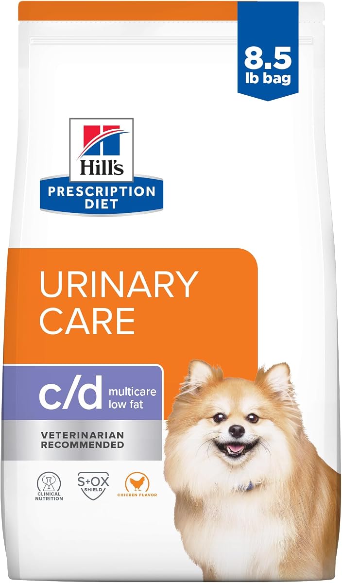 Hill's Prescription Diet c/d Multicare Low Fat Urinary Care Dry Dog Food | #1 Veterinarian Recommended, Chicken Recipe, 8.5 lb. Bag