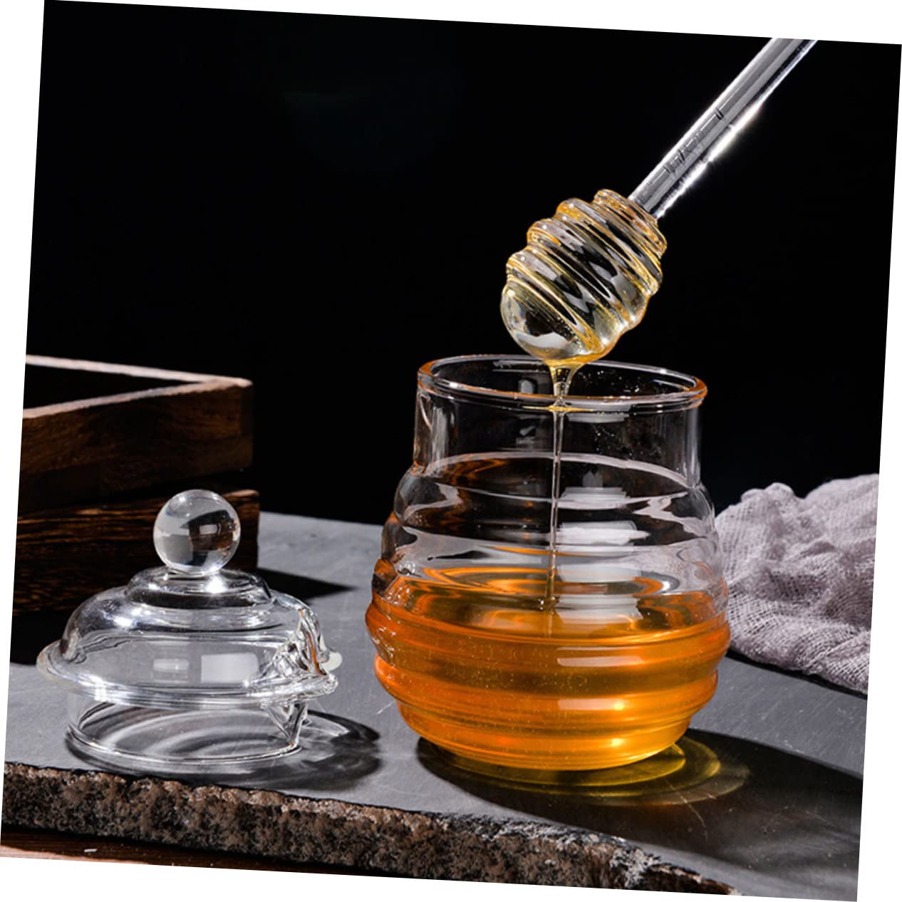 PRETYZOOM Creative Honey Jar Lids Honey Dispense Pot Honey Container Stirrer Honey Holder for Kitchen