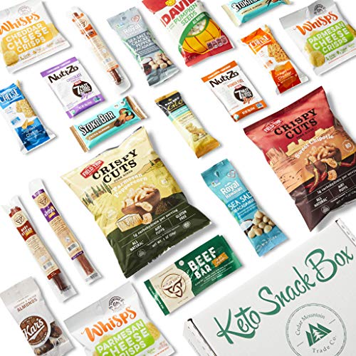 Keto Snack Box 20-Count - Keto Gift Box Variety Pack Low Carb & Sugar Snacks, Gluten-Free | Gift Baskets - Healthy Ketogenic- Friendly Pork Rinds, Cheese Crisps, Protein Bars, Jerky & Gifts For Healthy Lifestyle Cool Snacks #TOP4