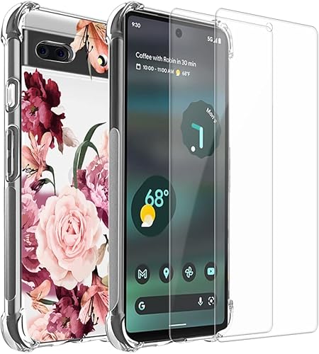 Funda para Google Pixel 6A (2022), diseño con esquina a prueba de golpes y funda de patrón exquisito, con 2 protectores de pantalla de vidrio