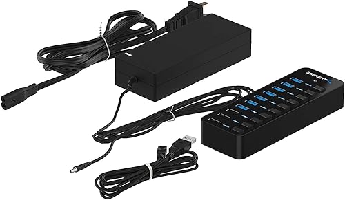 Miniatura 8 de SABRENT Concentrador USB 3.0 de 10 puertos, interruptores de alimentación individuales y LED, 3 puertos de carga inteligente, adaptador de corriente