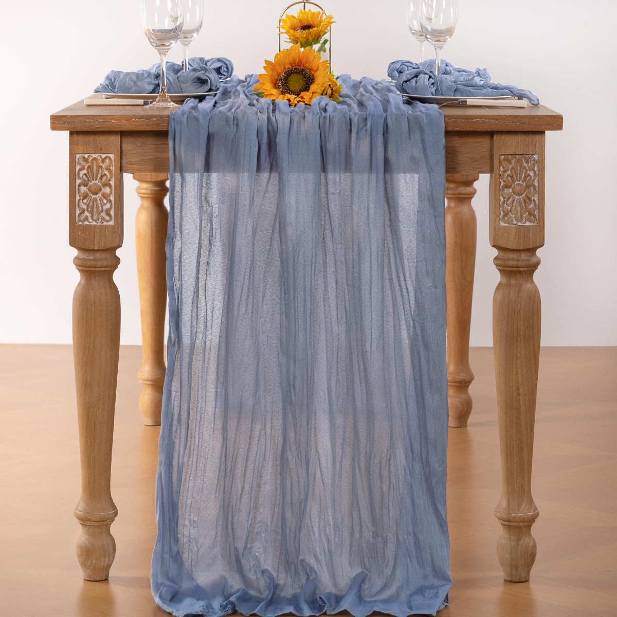 SAJOO Dusty Blue Cheesecloth Table Runner 10FT Boho Gauze - View #7