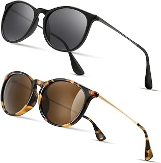 Vintage Round Sunglasses for Women Men Classic Retro Designer Style, Matte Black/Gray Polarized+glossy Leopard/Brown Polarized, One Size