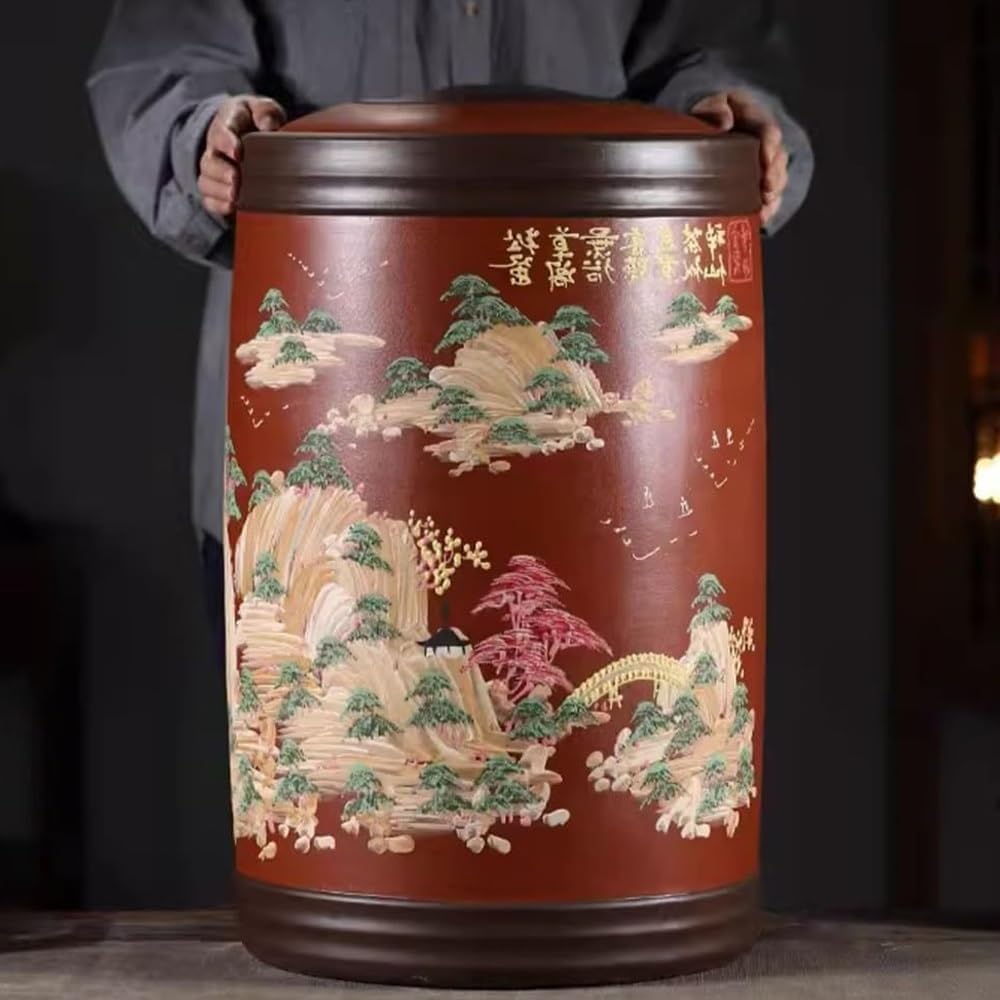 Ceramic Rice Containe Ceramic Food Storage Containers Rice Bucket Ceramic Rice Cylinder with Lid, Large Capacity Grain Dispenser, for Flour, Rice(Green,38.5lb/17.5kg)