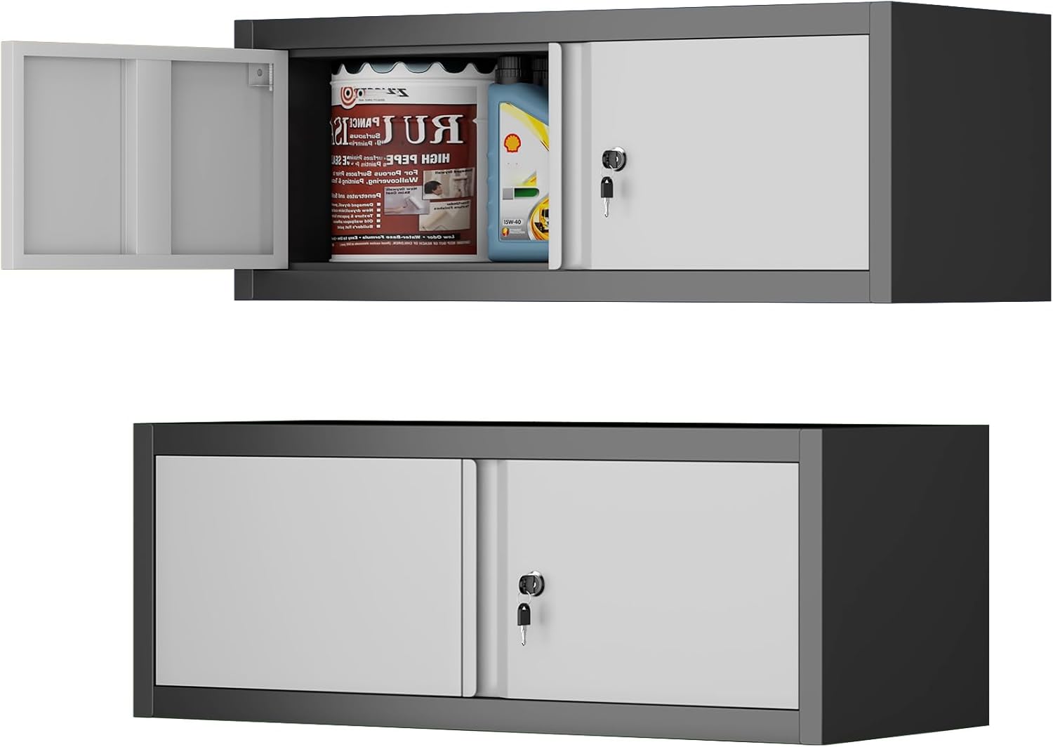 IRONFFICE Garage Wall Cabinet,Locking Wall Cabinets with Adjustable Shelf,Metal Cabinets with 2 Doors for Utility Room,Basement,Grey