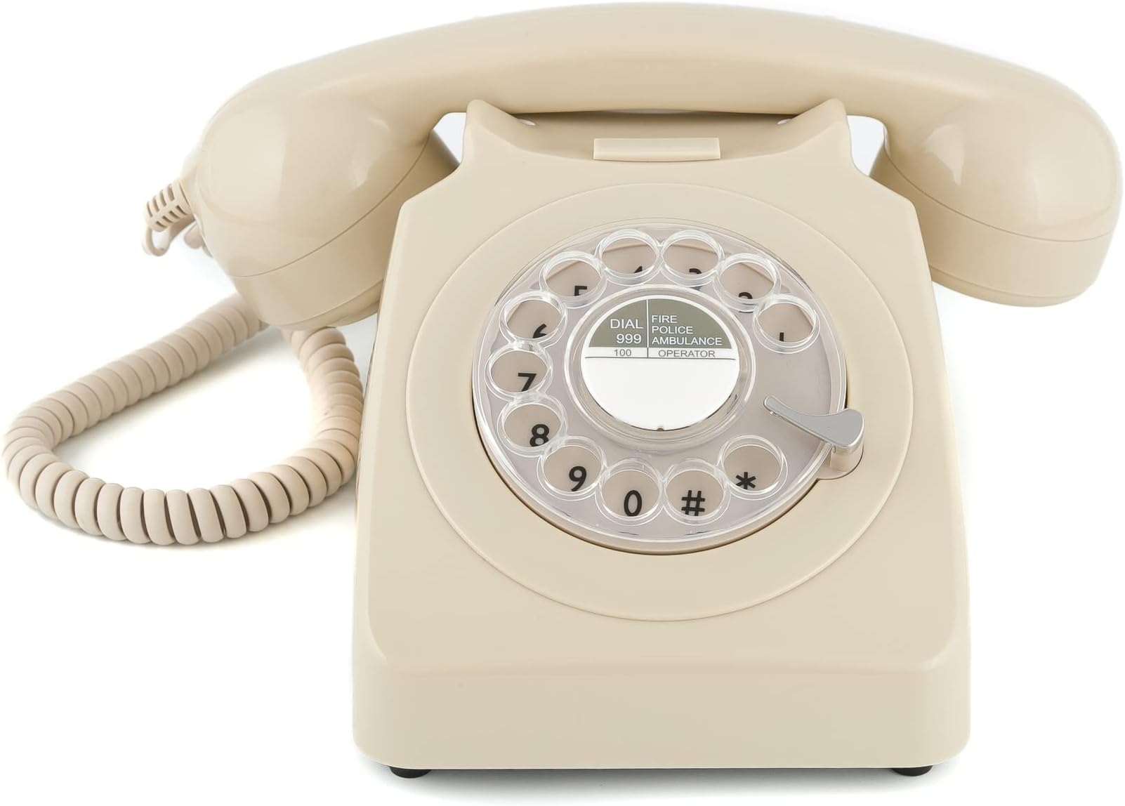 GPO 746 Rotary 1970s-Style Retro Landline Telephone, Classic Telephone with Ringer On/Off Switch, Curly Cord, Authentic Bell Ring for Home, Hotels- Ivory