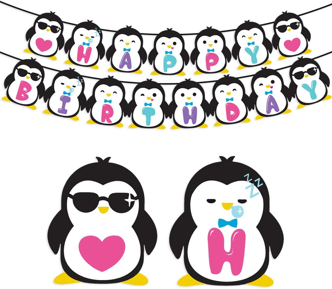 Penguin Birthday Party Supplies - Penguin Happy Birthday Banner for Party Decorations