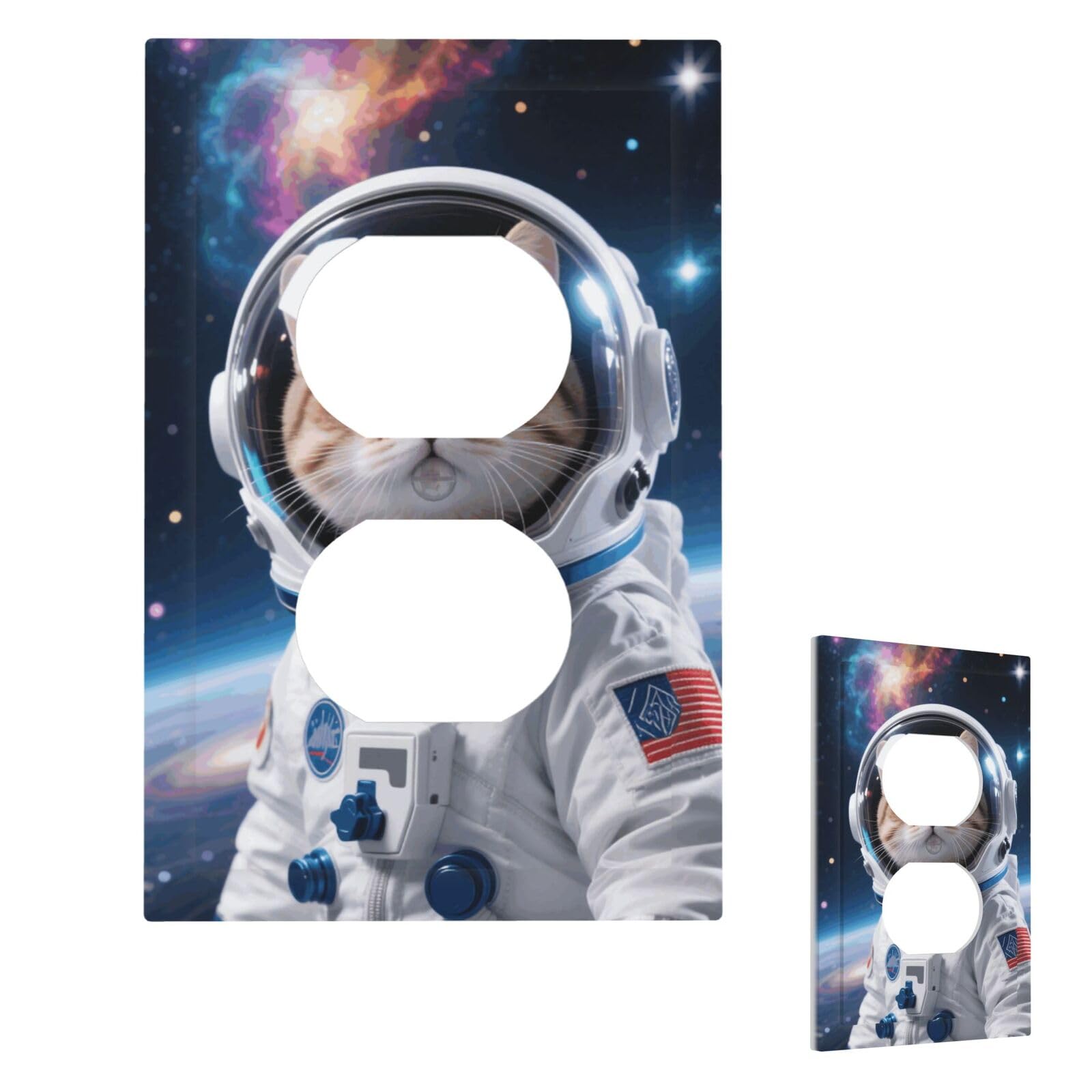 Fekiloot Duplex Cat Astronaut Wall Plate Cover Modern Decorative 1 Gang Light Switch Cover Unbreakable Receptacle Outlet Covers For Living Room Bedroom Home Decor