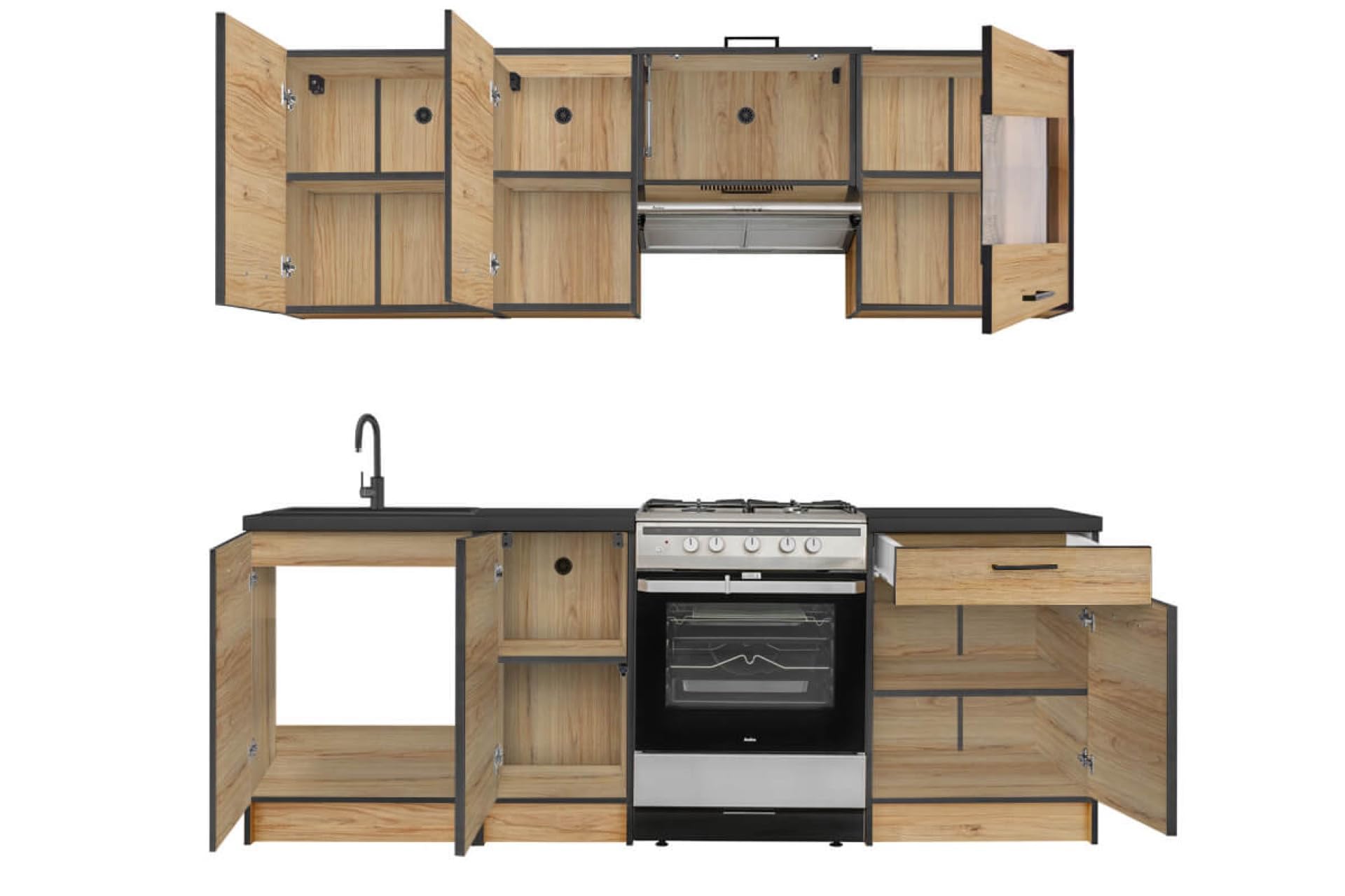 Deconation Ensemble De Cuisine "carballo" - Beige/noir - L 220 X P 56 Cm