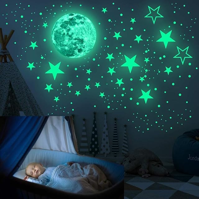 Glow in The Dark Stars, 433Pcs Glow Stars Decals Glow Stars Wall Stickers Ceiling Stars Glow in The Dark for Wall Decoration, Nursery Bedroom Living Room Décor(Green)
