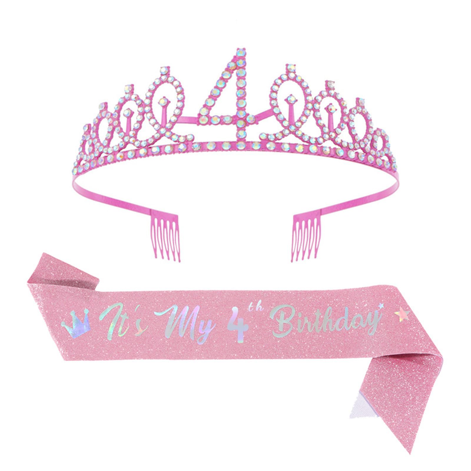 Xjdzineq Glittered Tiaras Headbands Matching Sash Set Girls Birthday Party Accessories Rhinestones Headbands and Sash Set