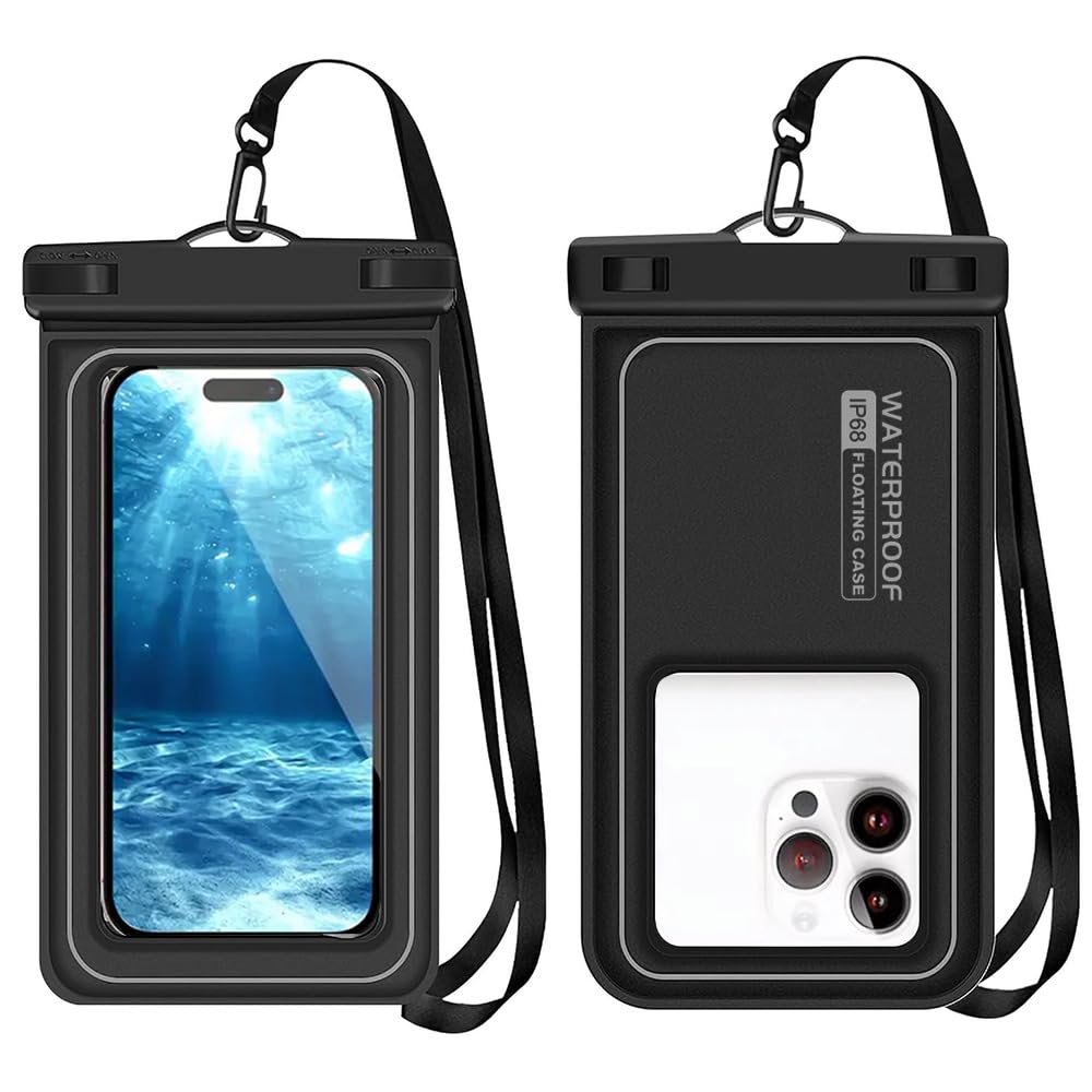 Lafefe Waterproof Phone Pouch IPX8 Floating Waterproof Phone Case for 7.5 Inch Phones with HD Touch Screen & Adjustable Lanyard for Swimming Beach Diving Kayaking - Black & Grey