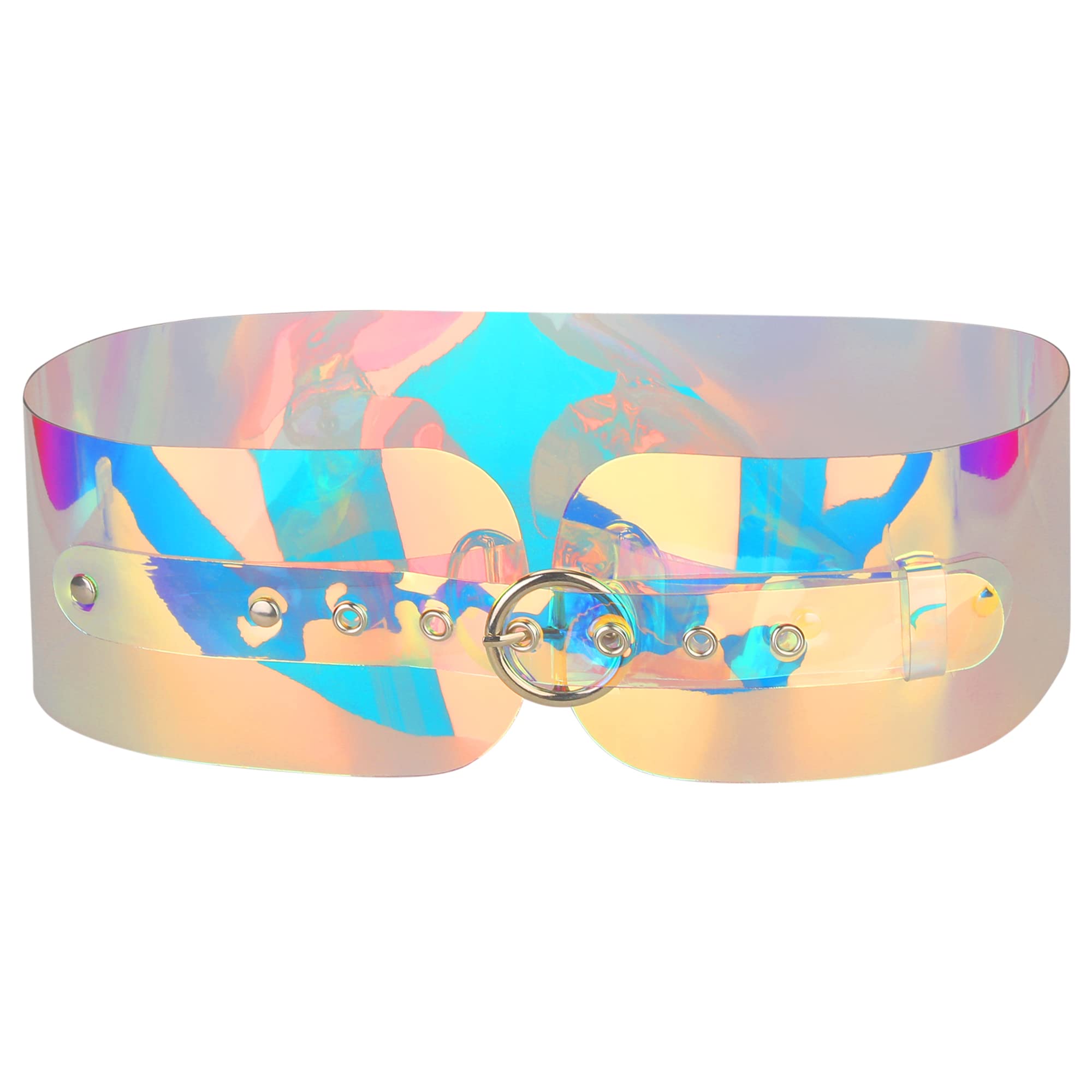 Elerevyo Women Clear Waist Belts, Wide Transparent Round Buckle PVC Waistband Belt for Dress Colorful 70-82cm/27.56-32.28"