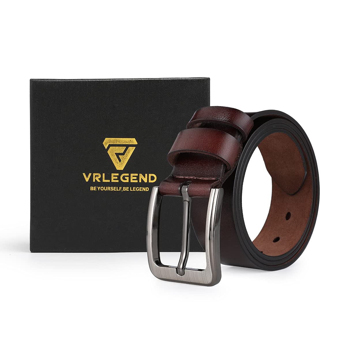 VRLEGEND Ledergürtel Herren 110-175cm Gürtel Leder Jean Business Metall Retro Jeansgürtel Vollrindleder 38mm Breite