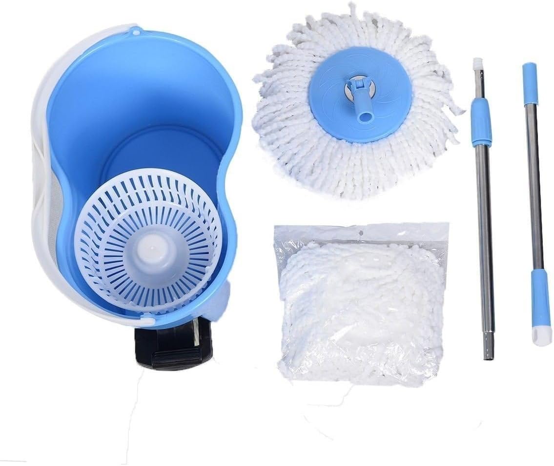 Microfiber Spin Mop Easy Floor Mop w/Bucket w/Pedal & 2 Heads Blue