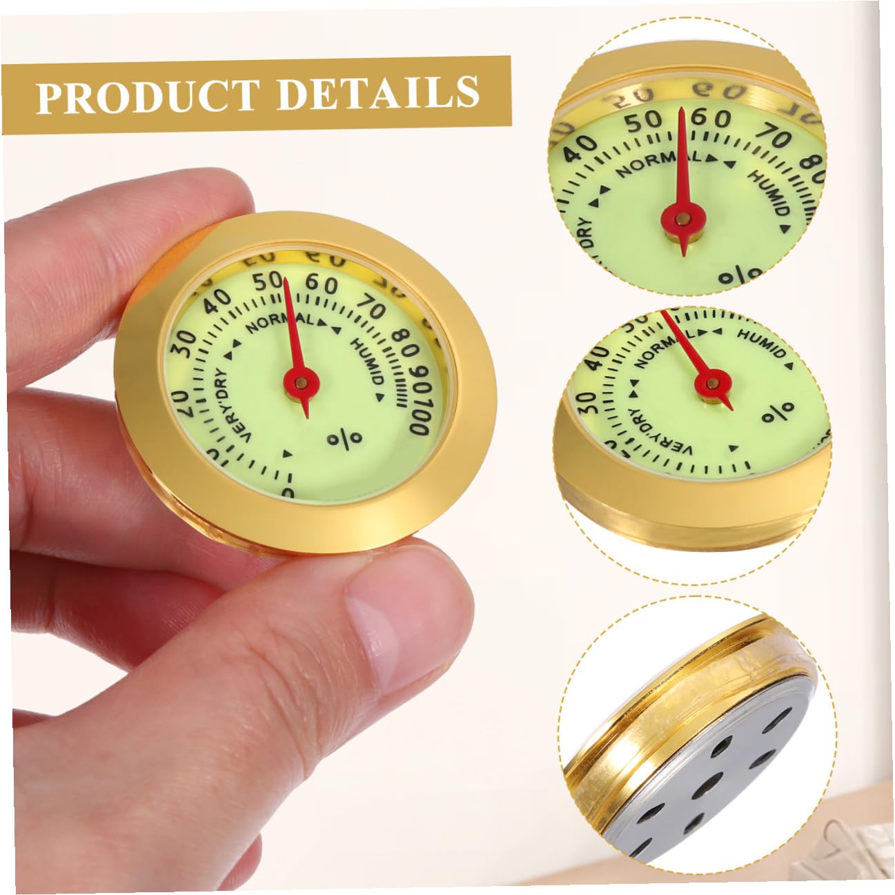 Mechanical Cigar Hygrometer for Humidor Box, Round Analog Humidity Gauge with Night Light, Small Size for Cigar Storage and Guitar Humidor Use