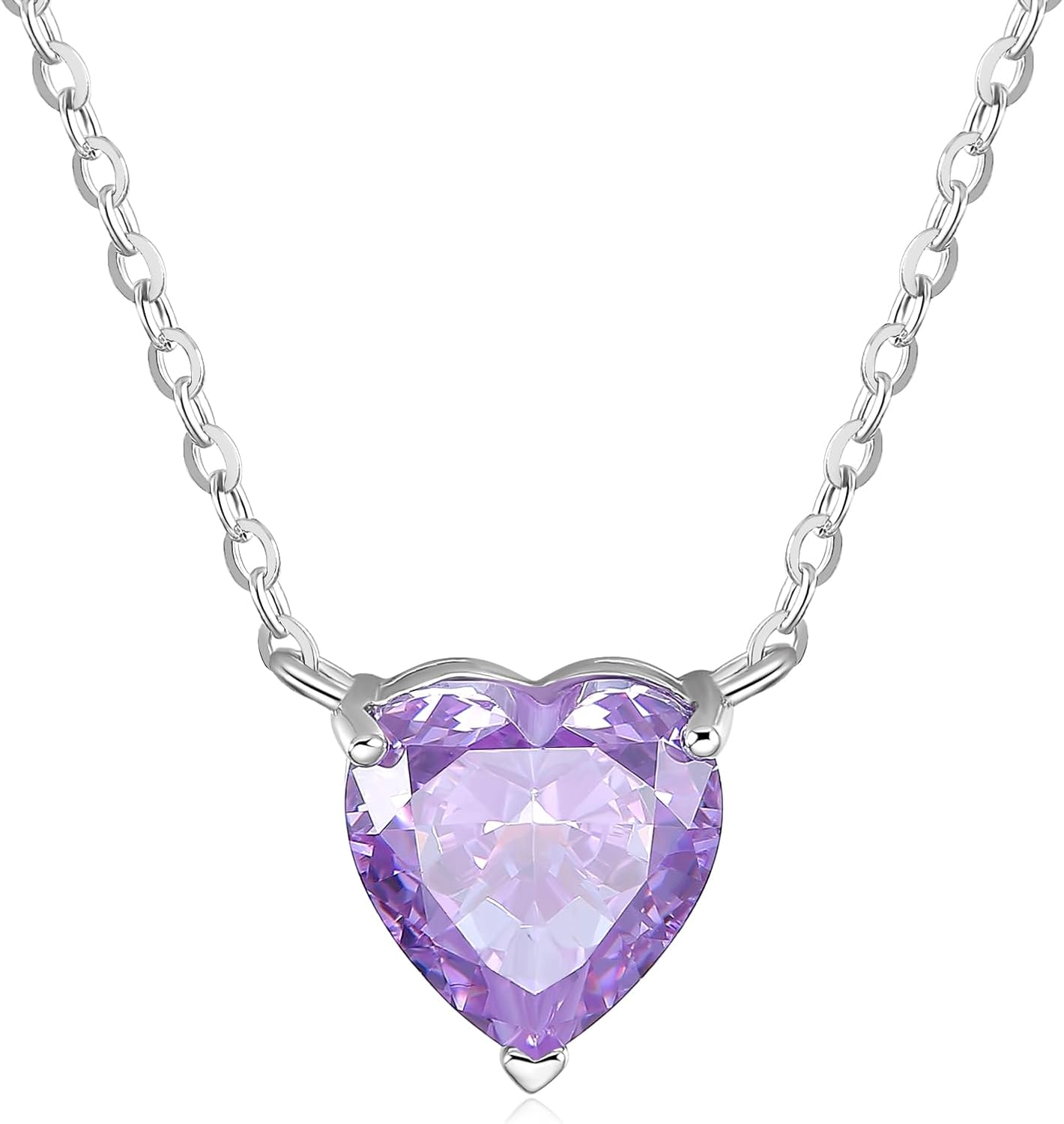 Pendant Necklace,925 Sterling Silver,Platinum Plated,Purple Heart,18 inches