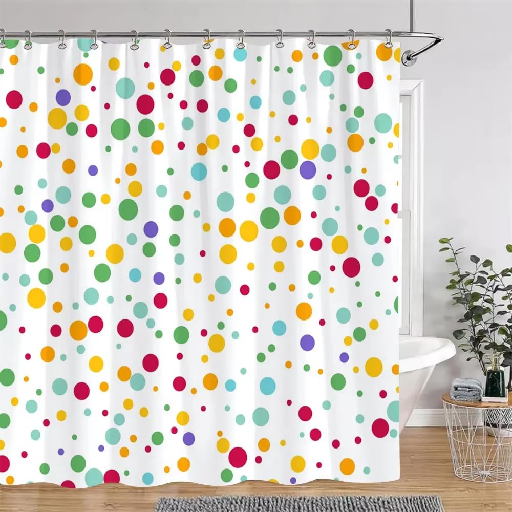 KELAIMI Colorful Polka Dot Shower Curtain,Aesthetic Geometric Bathroom Curtain with Hooks,Simple Quick Dry Waterproof Polyester Fabric Bathtub Curtain Style 2 180X180Cm