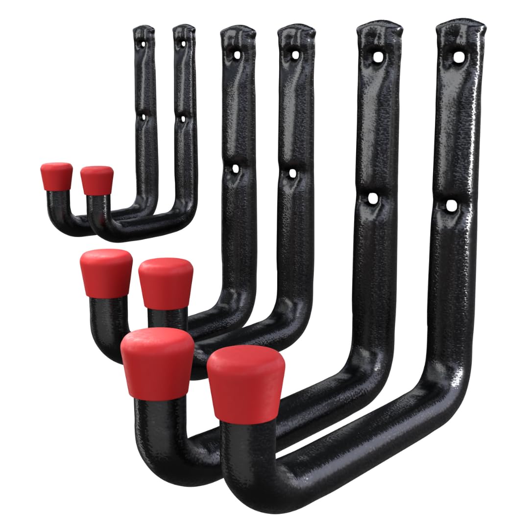 brackit 10x Garage Hooks Heavy Duty - 30pc Assortment Set for Wall-Mounted Storage, Ideal for Hanging Tools, Ladders, Bikes, Hose & Garden Equipment - Includes 20x Wall Anchors & Non-Slip Coating