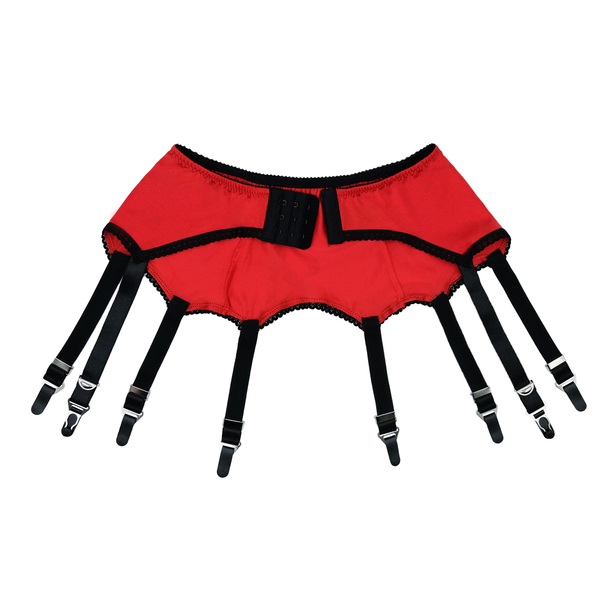 Luxallacki Plain Color 8 Straps Retro Garter Belt with Adjustable Suspender Metal Clips for Thigh High Stocking