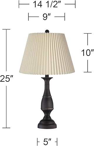 Miniatura 4 de Regency Hill Ben - Juego de 2 lámparas de mesa tradicionales de 25 pulgadas de alto, bronce oscuro, marrón, metal, marfil, cuchillo de lino,