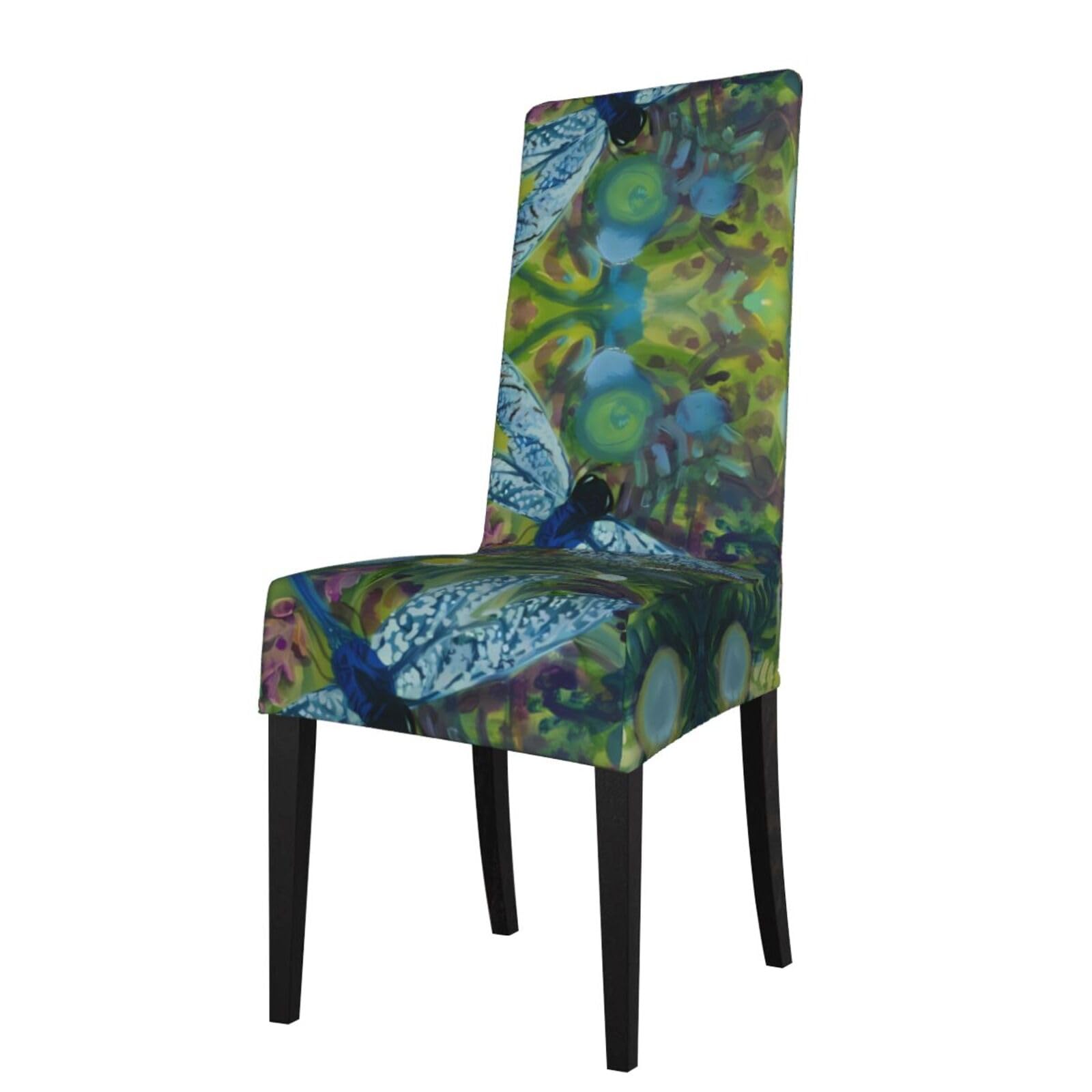 HJFCZH Hand painted blue dragonfly Prints Dining Chair Throw Covers – Stretchable Polyester-Spandex Fabric for Elegant Home & Event Decor - Universal Fit & Easy Care