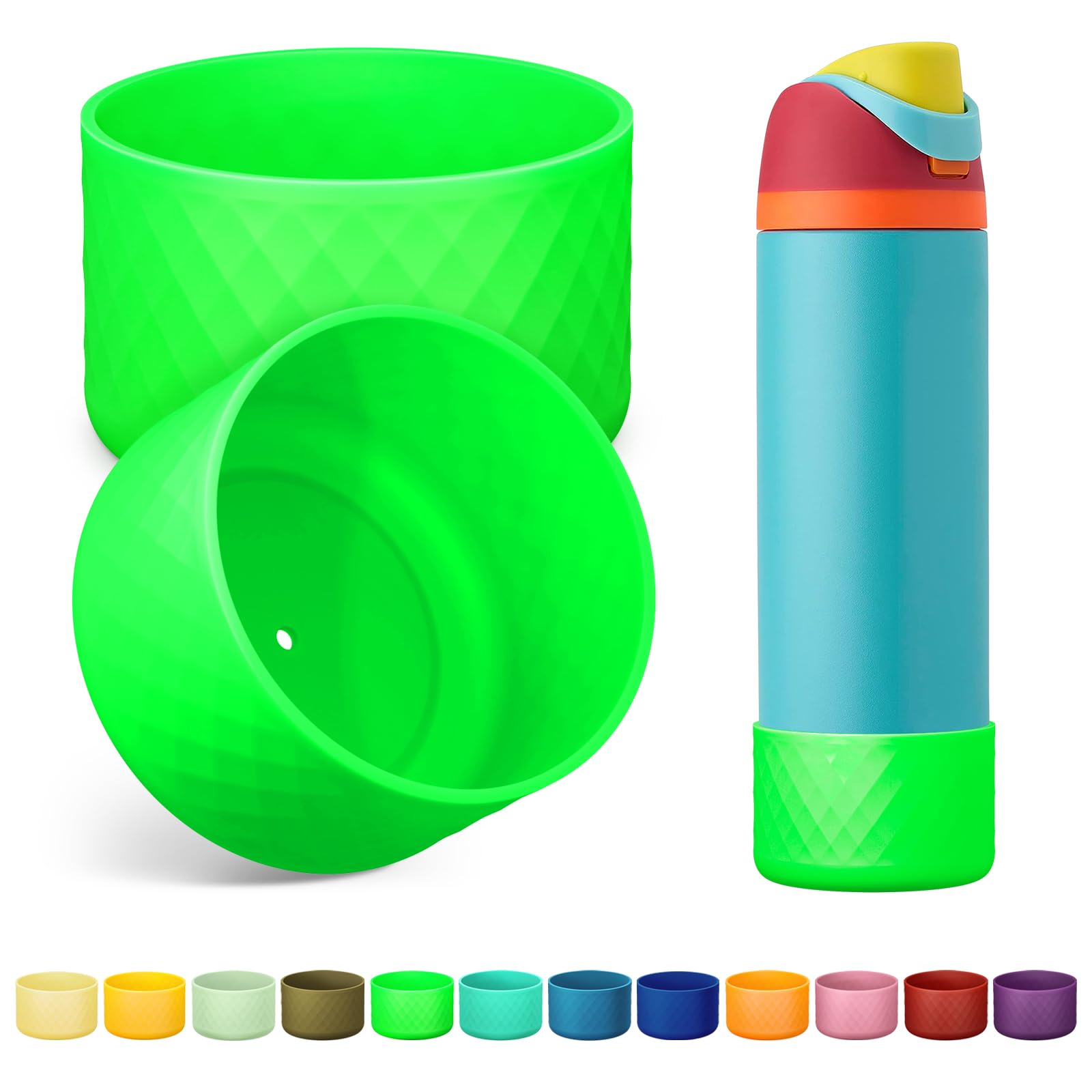 2PCS Silicone Water Bottle Boot for Owala 24oz 32oz 40oz, Anti-Slip Protective Sleeve Bottom Bumper Protector for FreeSip, Twist, and Flip Stainless Steel Water Bottles